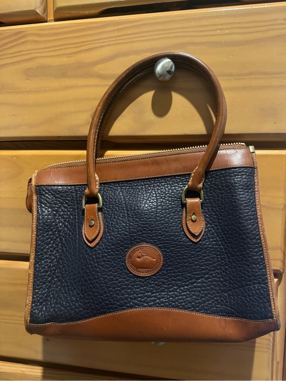 Vintage Dooney & Bourke Navy & British Tan Leather Handbag